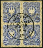 MARSHALL-INSELN V 42c VB BrfStk, 1889, 20 Pf. Dunkelultramarin Im Viererblock Mit Zentrischem Stempel JALUIT 18.4.89 Auf - Marshalleilanden