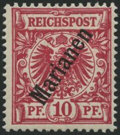 MARIANEN 3IIb *, 1900, 10 Pf. Lilarot Steiler Aufdruck, Falzreste, Pracht, Gepr. Jäschke-L., Mi. 200.- - Mariana Islands