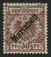 MARIANEN 6I O, 1899, 50 Pf. Diagonaler Aufdruck, Stempel SAIPAN 22.7.00 (Sorte II), Pracht, Fotoattest Jäschke-L. - Marianen