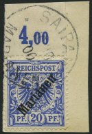 MARIANEN 4I BrfStk, 1899, 20 Pf. Diagonaler Aufdruck, Oberrandstück, Stempel Sorte II, Prachtbriefstück, Gepr. - Isole Marianne