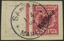 MARIANEN 3I BrfStk, 1899, 10 Pf. Diagonaler Aufdruck, Linkes Randstück, Stempel Sorte II, Prachtbriefstück, Ge - Marianen