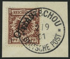 KIAUTSCHOU M 6II BrfStk, 1901, 50 Pf. Steiler Aufdruck, Stempel KIAUTSCHOU DP **, Prachtbriefstück - Kiautchou