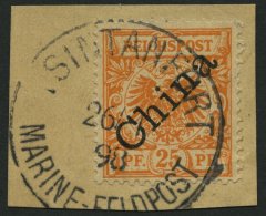 KIAUTSCHOU V 5Ib BrfStk, 1898, 25 Pf. Dunkelorange Diagonaler Aufdruck, Stempel TSINTANFORT MARINE-FELDPOST 26.1.98, Pra - Kiautchou