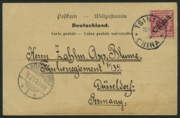 KIAUTSCHOU V 3Ia BRIEF, 1899, 10 Pf. Lebhaftlilarot Diagonaler Aufdruck, Stempel TSINTAU CHINA ** Auf Ansichtskarte Nach - Kiaochow