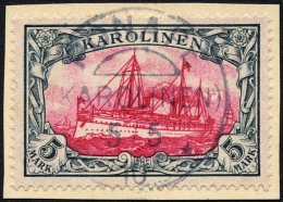 KAROLINEN 19 BrfStk, 1900, 5 M. Grünschwarz/dunkelkarmin, Ohne Wz., Zentrischer Stempel PONAPE, Prachtbriefstü - Carolinen