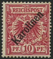 KAROLINEN 3I *, 1899, 10 Pf. Diagonaler Aufdruck, Falzreste, Pracht, Gepr. Bothe, Mi. 75.- - Carolinen