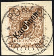 KAROLINEN 1I BrfStk, 1899, 3 Pf. Diagonaler Aufdruck, Stempel PONAPE, Eine Transparente Zahnspitze, Prachtbriefstüc - Isole Caroline