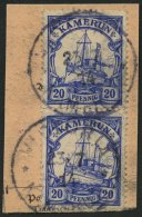 KAMERUN 23Ia Paar BrfStk, 1914, 20 Pf. Lilaultramarin, Mit Wz., Im Senkrechten Paar Auf Postabschnitt, Stempel VICTORIA, - Cameroun