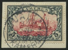 KAMERUN 19 BrfStk, 1900, 5 M. Grünschwarz/rot, Ohne Wz., Stempel DUALA, Prachtbriefstück, Gepr. Starauschek, M - Camerún