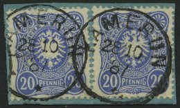 KAMERUN V 42c BrfStk, 1887, 20 Pf. Dunkelultramarin, 2x Auf Postabschnitt Mit Stempel KAMERUN, Linke Marke Nadelstich So - Camerun