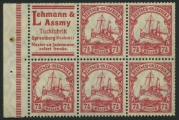 DEUTSCH-OSTAFRIKA H-Bl. 11B **, 1912, Heftchenblatt Lehmann & Assmy + 71/2 Pf., Ränder Nicht Durchgezähnt, - África Oriental Alemana