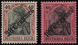 DP TÜRKEI 51/2 *, 1908, 50 C. Auf 40 Pf. Und 100 C. Auf 80 Pf. Diagonaler Aufdruck, Falzreste, 2 Prachtwerte, Gepr. - Turkey (offices)