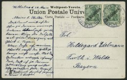 DP TÜRKEI 48 BRIEF, 1908, 5 C. Auf 5 Pf. Diagonaler Aufdruck (2x) Von JAFFA Mit Violettem Nebenstempel TEMPEL-KOLON - Turkey (offices)