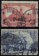 DP TÜRKEI 44/5 O, 1906/7, 5 Pia. Auf 1 M. Und 10 Pia. Auf 2 M., Mit Wz., 2 Werte üblich Gezähnt Pracht, M - Turkey (offices)