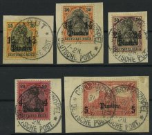 DP TÜRKEI 39/40,42-44 BrfStk, 1905-07, 11/4 Pia., 11/2 Pia. Und 21/2 - 10 Pia., Mit Wz., 5 Prachtbriefstücke - Turkse Rijk (kantoren)