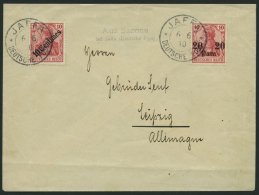 DP TÜRKEI 37,49 BRIEF, 1910, 20 Pa. Auf 10 Pf. Und 10 C. Auf 10 Pf. Auf Brief Von JAFFA Mit Nebenstempel L2 Aus Sar - Turquie (bureaux)