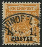 DP TÜRKEI 9bVI O, 1889, 11/4 PIA. Auf 25 Pf. Gelblichorange Mit Abart I In Reichspost Oben Gespalten, Pracht, Gepr. - Turquie (bureaux)