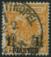 DP TÜRKEI 9a O, 1889, 11/4 PIA. Auf 25 Pf. Gelborange, Pracht, R!, Fotobefund Jäschke-L., Mi. 350.- - Turquia (oficinas)