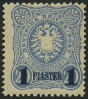 DP TÜRKEI 3NeII *, 1884, 1 PIA. Auf 20 Pf., Aufdruck Schwarzblau, Amtlicher Neudruck Für Kosack, Falzrest, Pra - Turquia (oficinas)