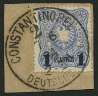 DP TÜRKEI 3b BrfStk, 1884, 1 PIA. Auf 20 Pf. Violettultramarin, Aufdruck Blauschwarz, Stempel CONSTANTINOPLEL 2, Pr - Turquia (oficinas)