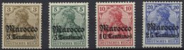 DP IN MAROKKO 34-37a **, 1906/7, 3 C. Auf 3 Pf. - 25 C. Auf 20 Pf., Mit Wz., Postfrisch, 4 Werte üblich Gezähn - Marruecos (oficinas)