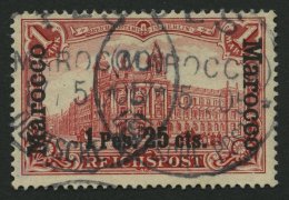 DP IN MAROKKO 16II O, 1903, 1 P. 25 C. Auf 1 M. Fetter Aufdruck, Stempel FES, Pracht, Signiert, Mi. 240.- - Marruecos (oficinas)