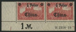 DP CHINA 44IIBR HAN **, 1919, 1/2 D. Auf 1 M., Mit Wz., Kriegsdruck, Aufdruck Glänzend, Im Waagerechten Paar Aus De - Chine (bureaux)