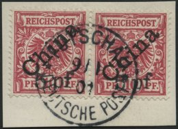 DP CHINA 7IB Paar BrfStk, 1900, 5 Pf. Auf 10 Pf. Diagonaler Aufdruck Im Waagerechten Paar Auf Briefstück, Zentrisch - Cina (uffici)