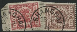 DP CHINA V 47c,50c BrfStk, 1894, 10 Pf. Mittelrot (dunkelgelb Quarzend) Und 50 Pf. Mittelbraunrot Auf Briefstück Mi - Chine (bureaux)