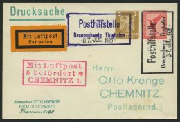 FLUGPLATZ, FLUGHAFENSTPL 7-01g BRIEF, Braunschweig Posthilfstelle Flughafen, 1926, Je R2 In Schwarz Und Violett, Datum-G - Aerei