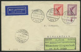 ERST-UND ERÖFFNUNGSFLÜGE 29.18.02 BRIEF, 3.6.1929, München-Klagenfurth, Prachtbrief - Zeppelines