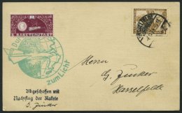 RAKETENPOST 4C2 BRIEF, 6.11.1933, Raketen-Nachtflug Aus Hasselfelde, Frankiert Mit 1 RM (5A1) Und 3 Pf. Wagner, Prachtka - Other & Unclassified