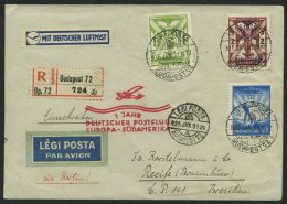 KATAPULTPOST Brief , Ungarn: 31.1.1935, 1 Jahr Deutscher Postflug, Roter Sonderstempel, Einschreibbrief Nach Recife, Pra - Luchtpost & Zeppelin