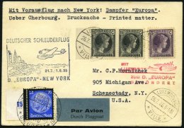 KATAPULTPOST 203Lu BRIEF, Luxemburg: 31.7.1935, Europa - New York, Nachbringeflug, Zweiländerfrankatur, Drucksache, - Brieven En Documenten