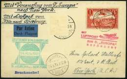 KATAPULTPOST 65Lu BRIEF, Luxemburg: 23.8.1931, Europa - New York, Nachbringeflug, Drucksache, Zweiländerfrankatur, - Storia Postale