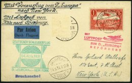 KATAPULTPOST 65Lu BRIEF, Luxemburg: 23.8.1931, Europa - New York, Nachbringeflug, Drucksache, Zweiländerfrankatur, - Brieven En Documenten