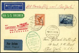 KATAPULTPOST 52Lu BRIEF, Luxemburg: 28.6.1931, Bremen - New York, Nachbringeflug Mit Zweiländerfrankatur, Prachtkar - Brieven En Documenten