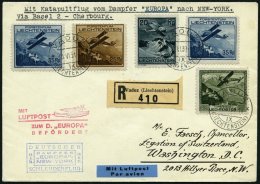 KATAPULTPOST 50Li BRIEF, Liechenstein: 18.6.1931, Europa - New York, Nachbringeflug, Frankiert Mit Mi.Nr. 109, 110, 111 - Storia Postale