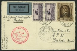 ZULEITUNGSPOST 57L BRIEF, Saargebiet: 1930, Südamerikafahrt, Bis Bahia, Frankiert U.a. Mit Mi.Nr. 103, Prachtkarte - Airmail & Zeppelin