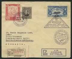 ZEPPELINPOST 343 BRIEF, 1935, 3. Pendelfahrt, Paraguayische Post, Einschreibbrief, Zeppelinmarke Mit Interessantem Platt - Zeppelins