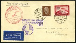 ZEPPELINPOST 138B BRIEF, 1932, 1. Südamerikafahrt, Anschlussflug Ab Berlin, Frankiert Mit 1 RM Polarfahrt, Prachtka - Zeppelins