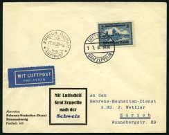 ZEPPELINPOST 66B BRIEF, 1930, Schweizfahrt, Bordpost, Mit Einzelfrankatur Mi.Nr. 440!, Prachtbrief - Zeppelins