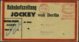 Dt. Reich 1934, Adresszettel Bahnhofzeitung JOCKEY Von Berlin Mit 80 Pf. Freistempler Vom DEUTSCHEN SPORTVERLAG, Feinst, - Used Stamps