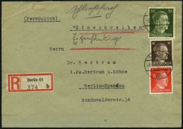 Dt. Reich 786/7,794 BRIEF, 1942, 8, 10 Und 40 Pf. Hitler Auf Einschreibbrief (eigenhändig) Aus BERLIN 65, Oben &Oum - Used Stamps