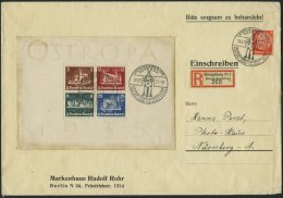 Dt. Reich Bl. 3 BRIEF, 1935, Block OSTROPA Mit Sonderstempel Und 8 Pf. Zusatzfrankatur Auf Einschreibbrief, Sonderstempe - Gebruikt