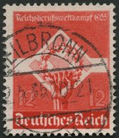 Dt. Reich 572y O, 1935, 12 Pf. Reichsberufswettkampf, Waagerechte Gummiriffelung, Pracht, Mi. 75.- - Oblitérés