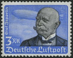 Dt. Reich 539y **, 1934, 3 RM Graf Zeppelin, Waagerechte Gummiriffelung, Pracht, Gepr. Schlegel, Mi. 400.- - Usati