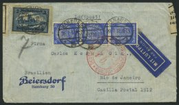 Dt. Reich 440,522 BRIEF, 1937, 2 M. Alt-Köln Mit 3x 25 Pf. Hindenburg Auf Flugpostbrief Nach Rio De Janeiro, R&uuml - Oblitérés