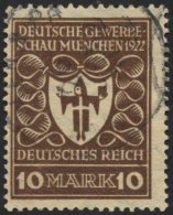 Dt. Reich 203b O, 1922, 10 M. Lilabraun Gewerbeschau, üblich Gezähnt Pracht, Gepr. Peschl, Mi. 120.- - Usati