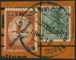 Dt. Reich IV BrfStk, 1912, 1 M. Auf 10 Pf. Gelber Hund Mit Stempel DARMSTADT Auf Sonderkartenabschnitt, Pracht, Mi. 200. - Autres & Non Classés